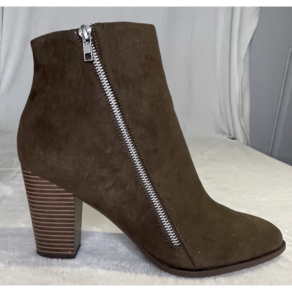 Just Fab Alix Size 11 Wide Booties Ankle Boot Olive Green Zips on Both Sides